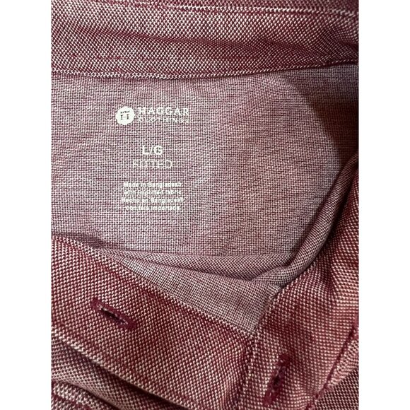 Haggar Mens Fitted Red Polo Shirt With two Button Pockets Size Large short Sleev - Picture 3 of 6